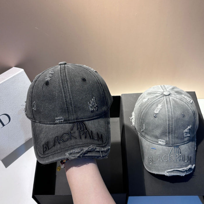 Wholesale Fashionable and personalized embroidered letter hole baseball cap, outdoor versatile, washed cotton denim gradient duckbill cap