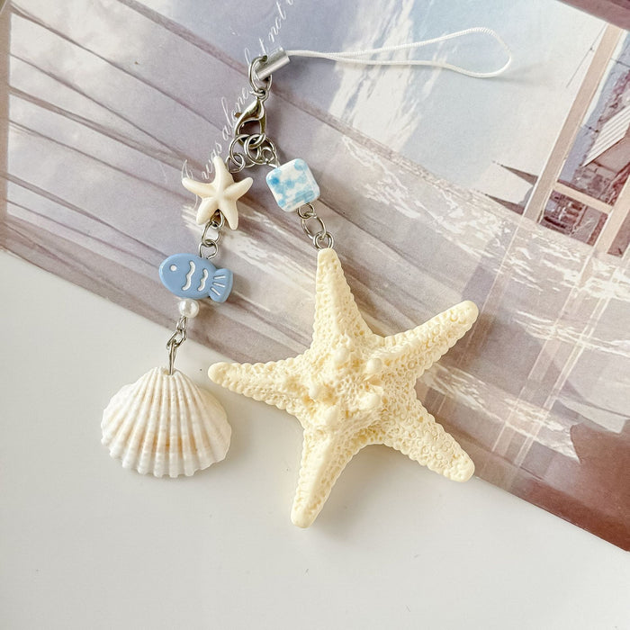 Wholesale Natural Shell Decoration Keychain Starfish Pendant Holiday Bag Hanging Decoration