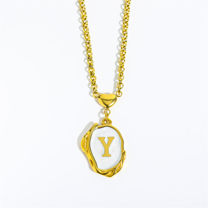 Wholesale Gold Plated Titanium Steel 3D Drip Oil Alphabet Pendant Necklace Summer Beach Initial Sweater Chain