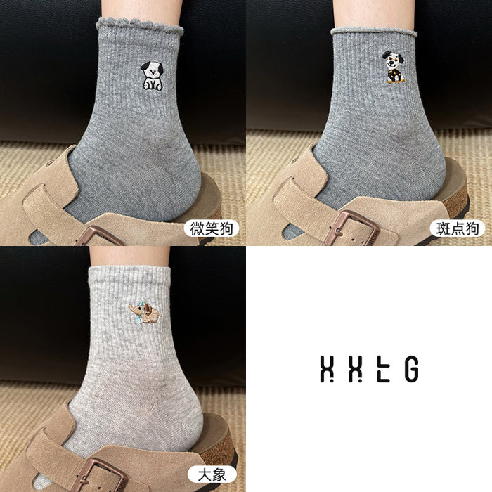 Wholesale Cotton socks, mid tube socks, cartoon embroidered lace socks, cute sports socks