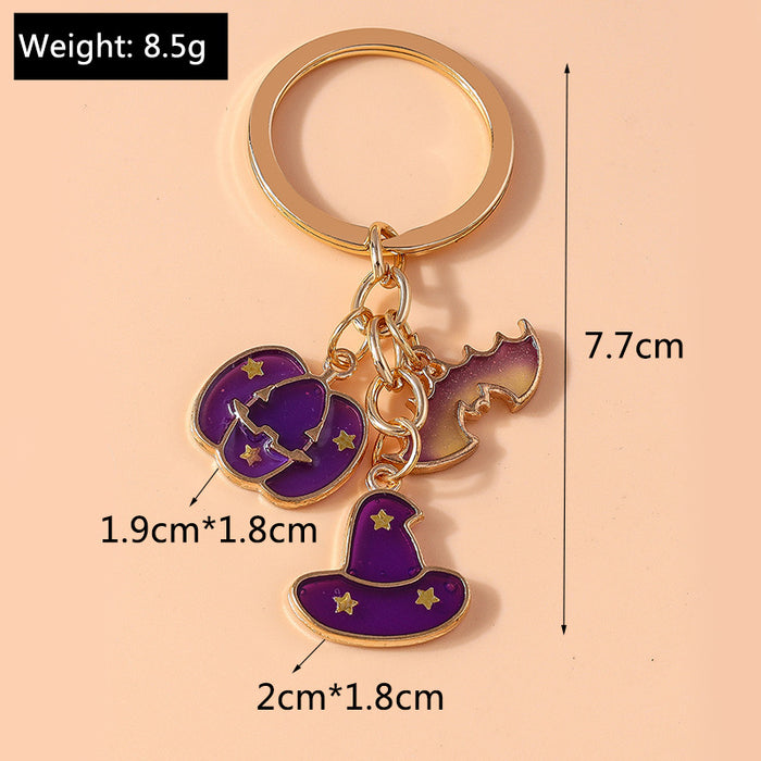 Wholesale Cute Metal Keychain With Witch Ghost Pumpkin Bat Web Design Car Key Accessory Gift