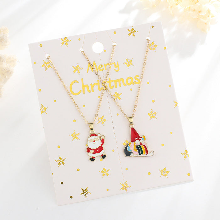 Wholesale Christmas Series Children' s Good Friend Necklace Set Snowman Christmas Tree Pendant Alloy Oil Dropping Cartoon Jewelry