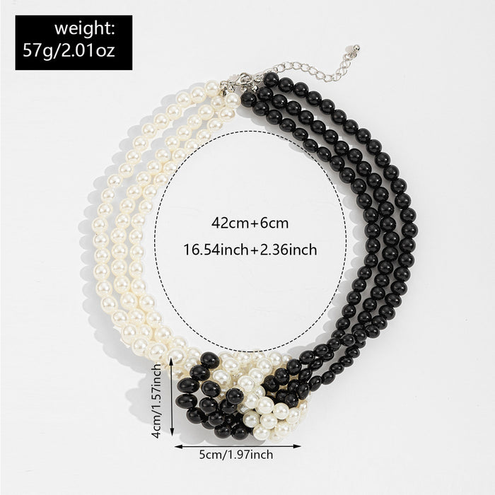 Wholesale Fashionable trend multi-layer imitation pearl necklace, artistic retro black and white color matching, high-end feeling pearl collar