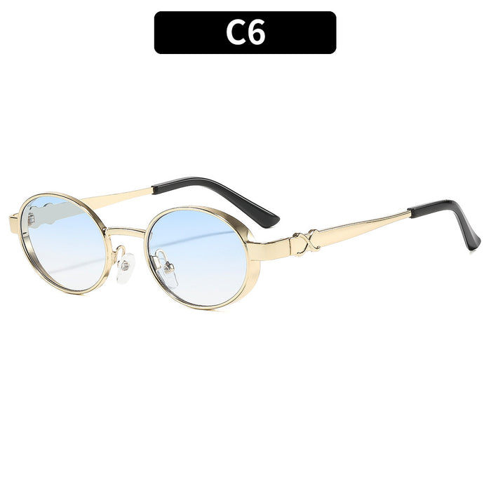 Wholesale Gold Metal Oval Vintage Punk Sunglasses UV400 Trendy