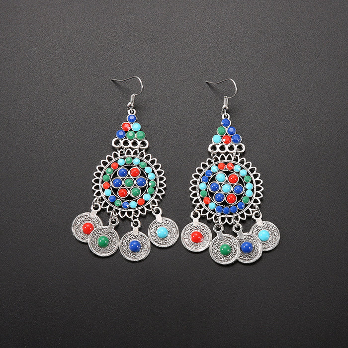 Wholesale Alloy Bohemian Tassel Long Ethnic Style Earrings JDC-ES-Gumi009