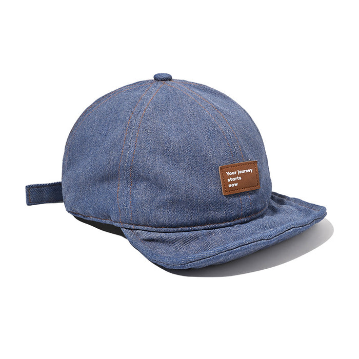 Wholesale Retro soft top baseball cap washed with water, short brimmed duckbill cap made of old leather label hat