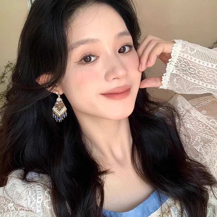 Wholesale  Color Silk Earrings Long Zircon Tassel Earrings