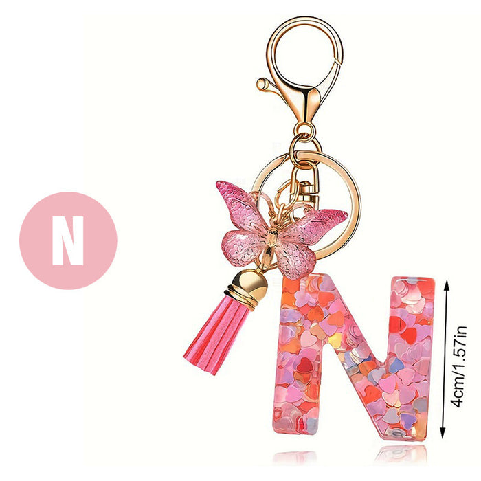 Wholesale Fashion pink letter key chain love sequins butterfly tassel key chain crystal  accessories