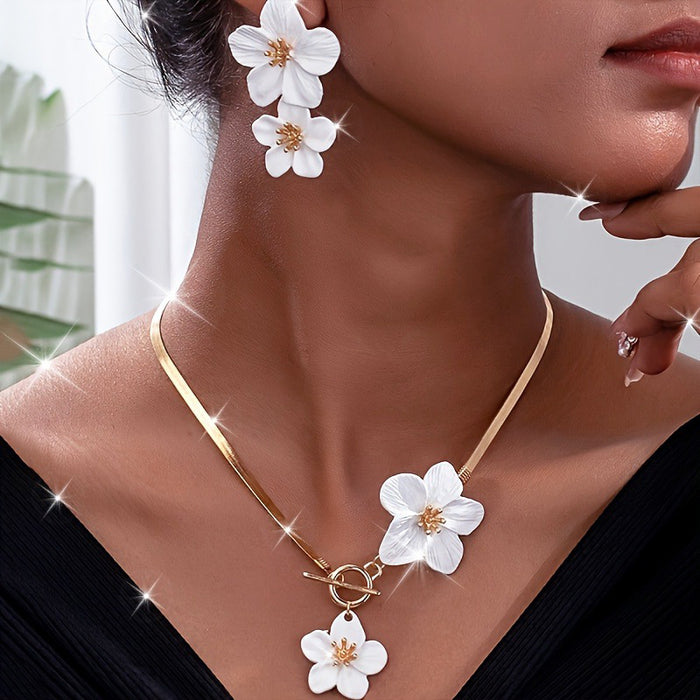 Wholesale Fashionable and elegant alloy flower pendant necklace earring set, grand and luxurious, fashionable and versatile