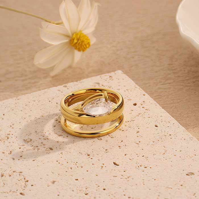 Wholesale New Light Luxury Geometric Waterdrop Diamond Ring Women's Stainless Steel Plated Jewelry