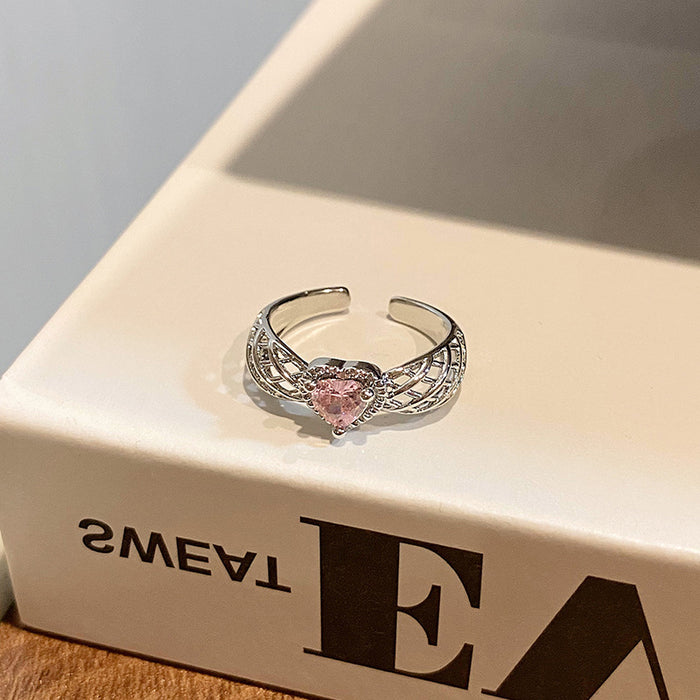 Wholesale Minimalist round bead flower ring with niche design, butterfly purple diamond layered with heart-shaped index finger ring