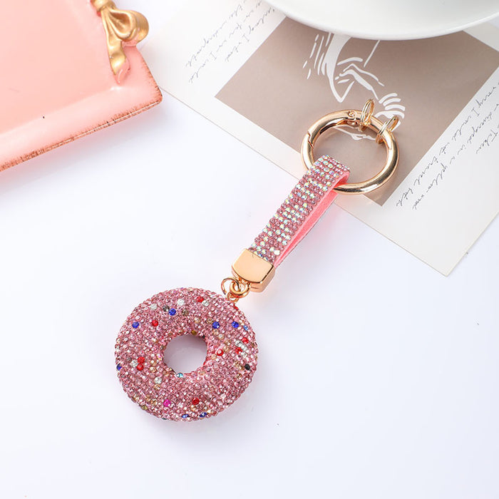 Wholesale Diamond-studded donut clay keychain,  rhinestone rope car key chain