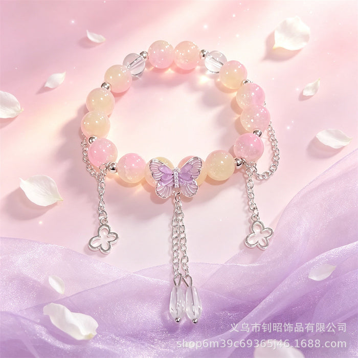 Wholesale Butterfly Tassel Crystal Bracelet Purple Glass Fashion Accessory
