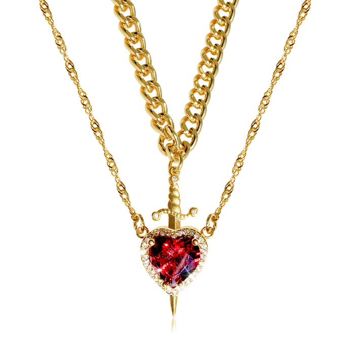 Wholesale Red Crystal Love Dagger Pendant Layered Necklace