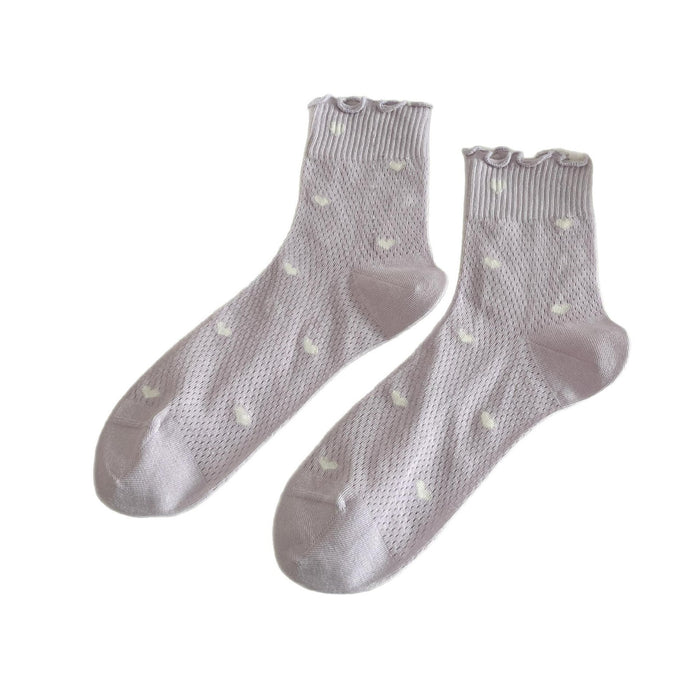Wholesale New product: Ear fungus edge socks, mid tube socks, cotton socks, thin mesh, hollowed out lace, heart-shaped style, stacked socks