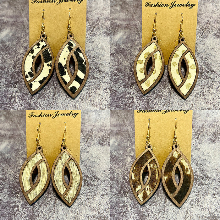 Wholesale Retro leather earrings hollow horse eye texture earrings personalized light earrings