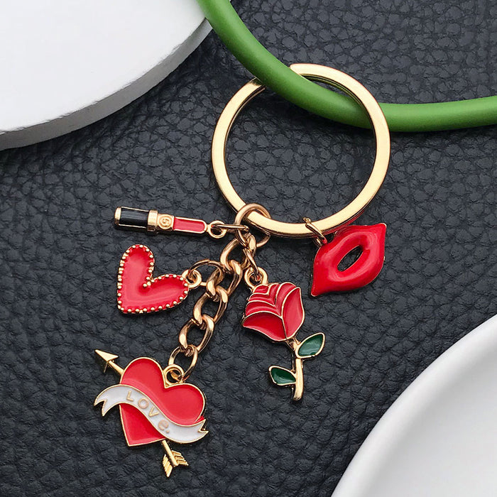 Wholesale Dripping oil red cartoon lips metal keychain