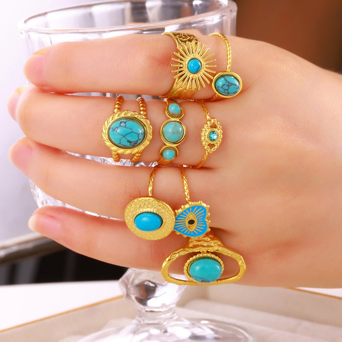Wholesale Retro Inlaid PeacocK Turquoise Stainless Steel Ring
