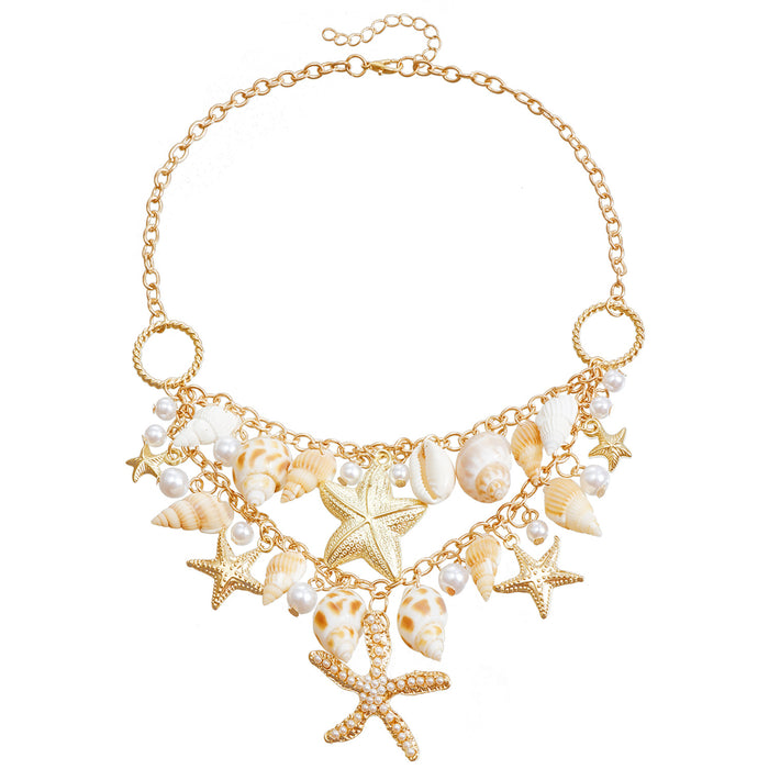 Wholesale Bohemian summer beach shell waist necklace seaside travel imitation pearl starfish conch pendant body chain
