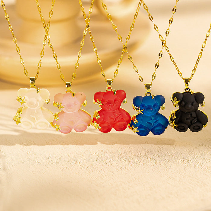 Wholesale Cute Colorful Bear Titanium Steel Necklaces JDC-NE-OBK008