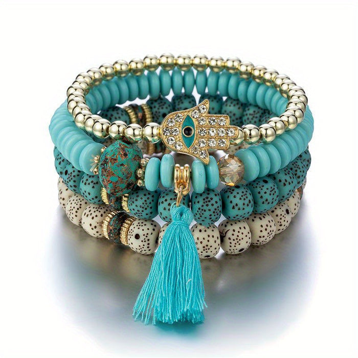 Wholesale Layered Turquoise Leaf Bracelet Set 4-Piece Fashion Jewelry Accessory MOQ≥2