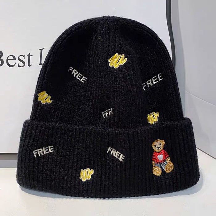 Wholesale Autumn and Winter Cartoon Embroidery Letters Pullover Knitted Hat JDC-FH-Shangy001