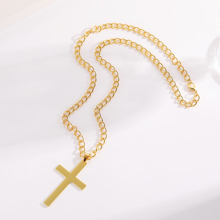 Wholesale Personalized metal alloy cross necklace, simple smooth cross collarbone chain, niche accessory