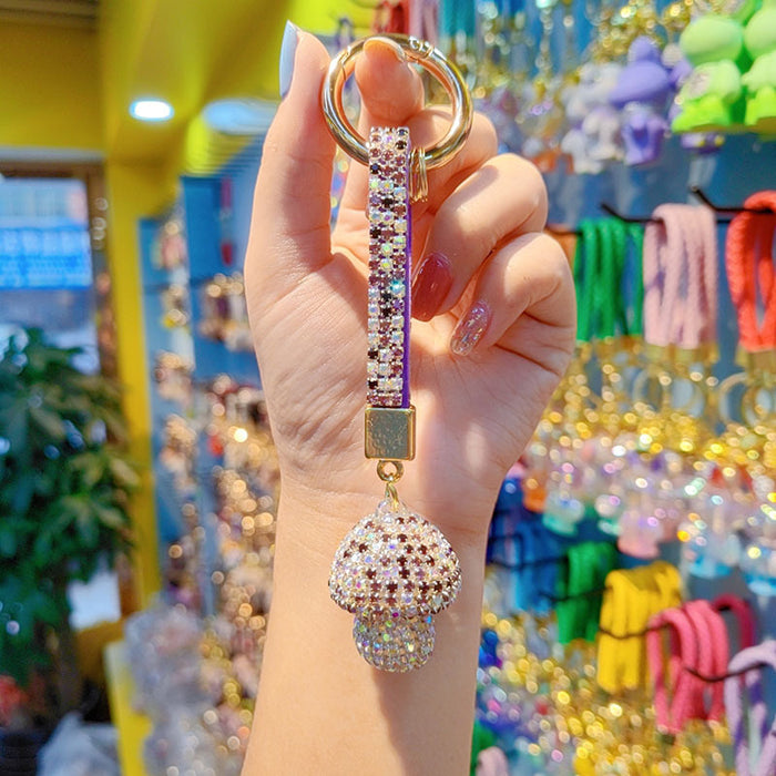 Wholesale Full-diamond mushroom pendant encrusted with diamonds  personalized couple keychain