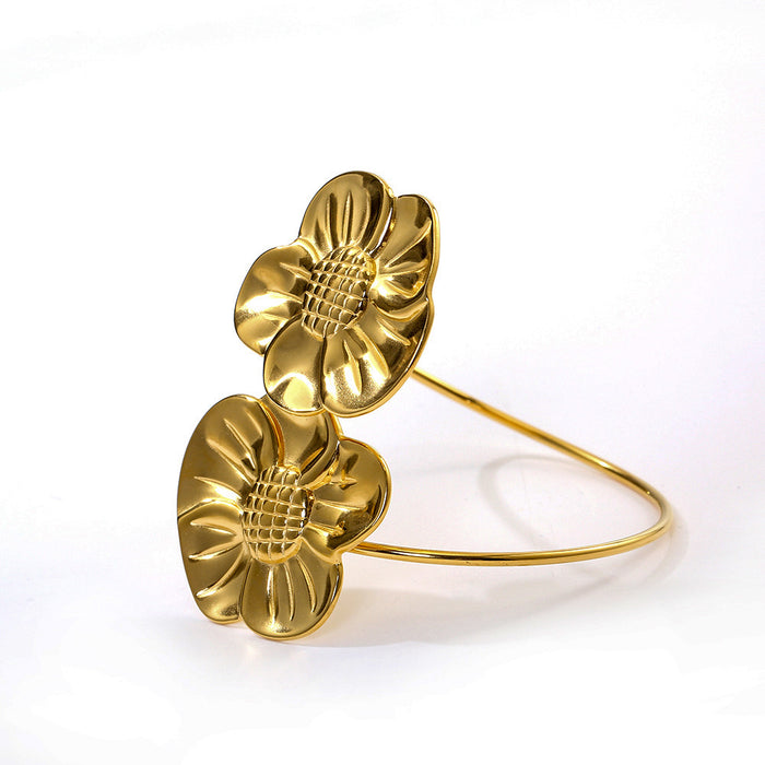 Wholesale Fashion and Personalized Stainless Steel Flower Bracelet Sunflower Bracelet Earring Set Wholesale