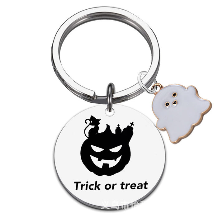 Wholesale  Ghost Stainless Steel Keychain Laser Engraved Round 30mm Gift for Couple Acce MOQ:2ssory