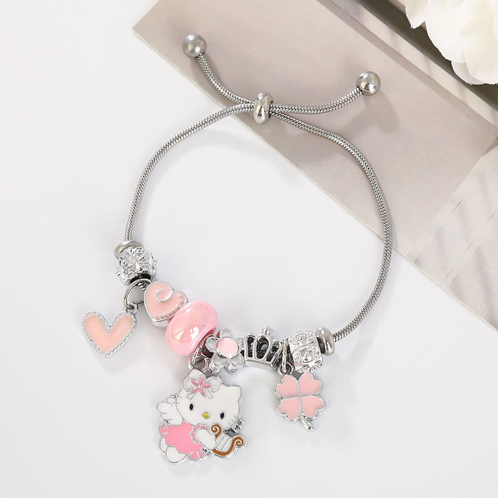 Wholesale Cartoon beaded heart and lucky four-leaf clover adjustable bracelet