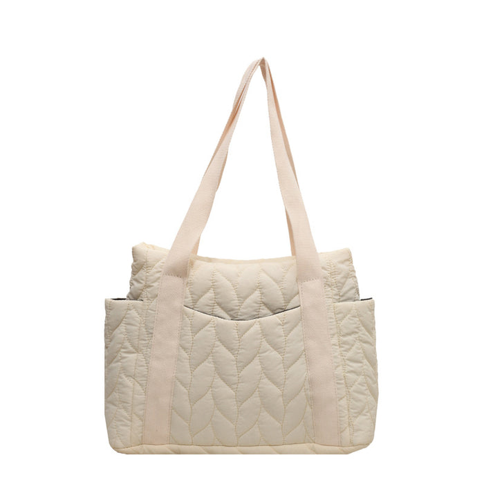 Wholesale Casual large capacity bag for women autumn and winter new popular diamond nylon cotton bag for class commuting shoulder tote bag