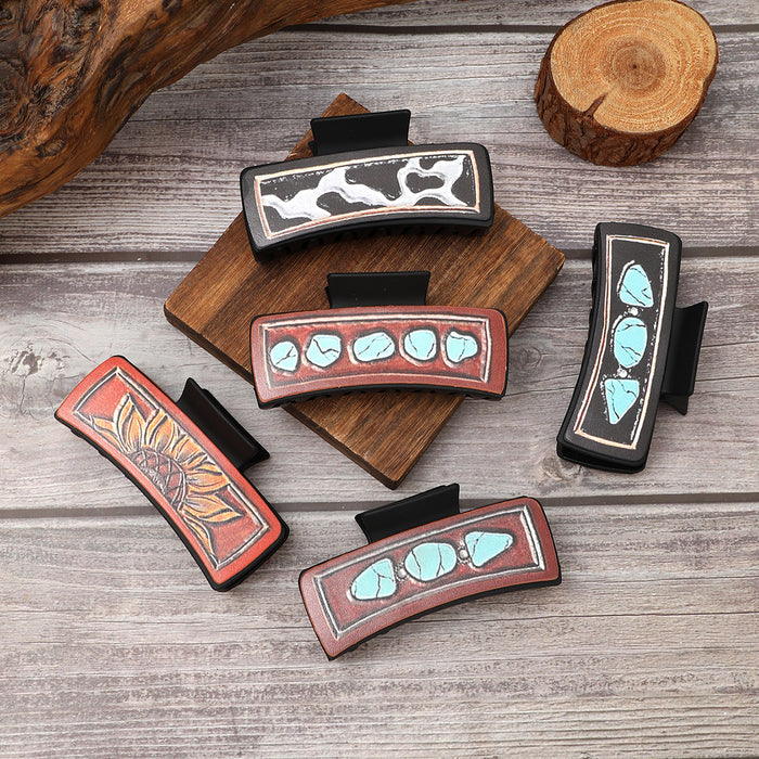 Wholesale Western Style Leather Hair Clip Sunflower Shark Clip Women' s Clip