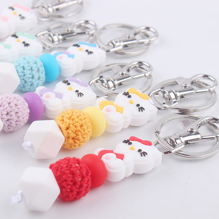 Wholesale Silicone Beaded Bracelet Jewelry Cartoon Cat Keychain Pendant Bag Pendant Accessories