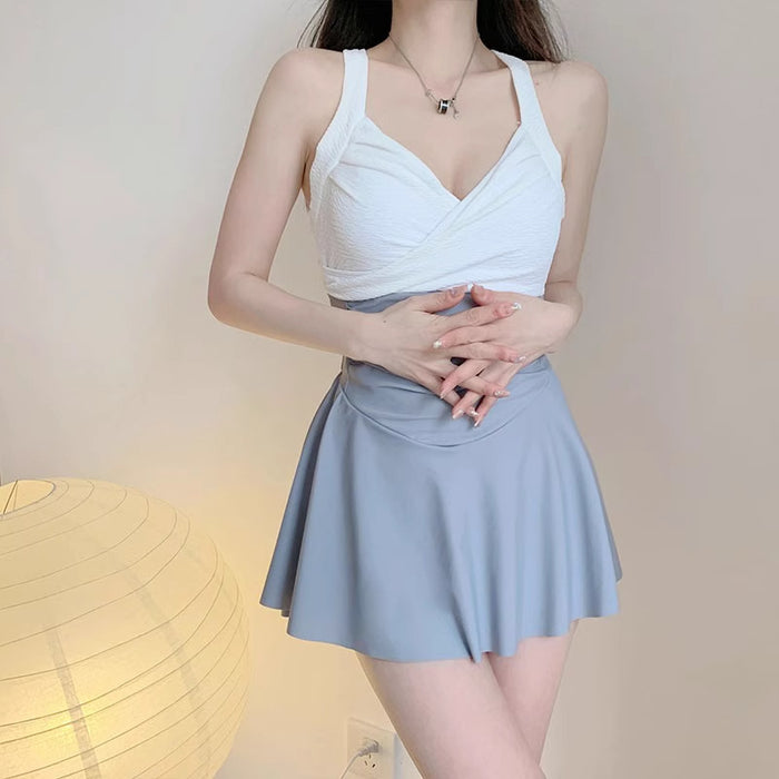 Wholesale New swimsuit with one-piece suspender, conservative skirt style, high-end feeling, vacation beach