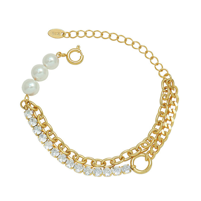 Wholesale Cold style light luxury fashion trend imitation pearl zircon bracelet titanium steel