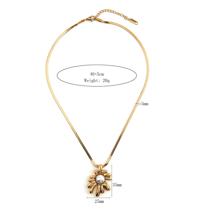 Wholesale Stainless steel solid sunflower necklace with personalized light luxury snake bone chain and petal necklace with pearls