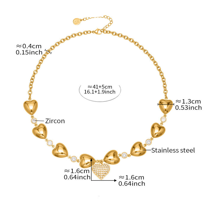 Wholesale Zircon hollow heart full diamond stainless steel clavicle chain