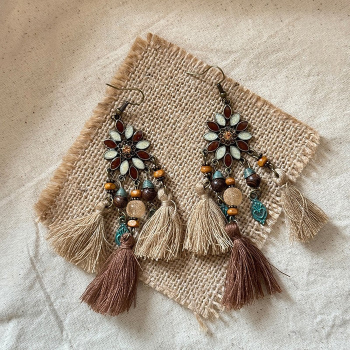 Wholesale Tassel Crystal Beaded Earrings Women's Retro  Ear Hook Ear Jewelry