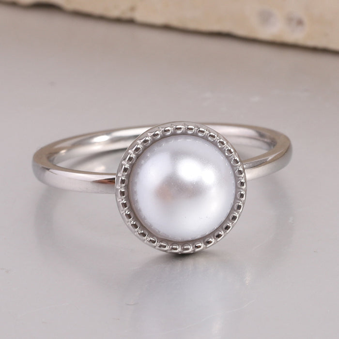 Wholesale Simple and fashionable pattern inlaid with pearl ring stainless steel ring, versatile and personalized ring