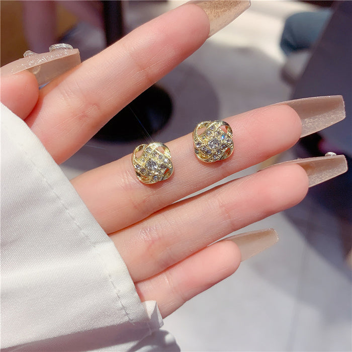 Wholesale Silver needle light luxury niche super sparkling full diamond flower earrings versatile temperament zircon earrings earrings
