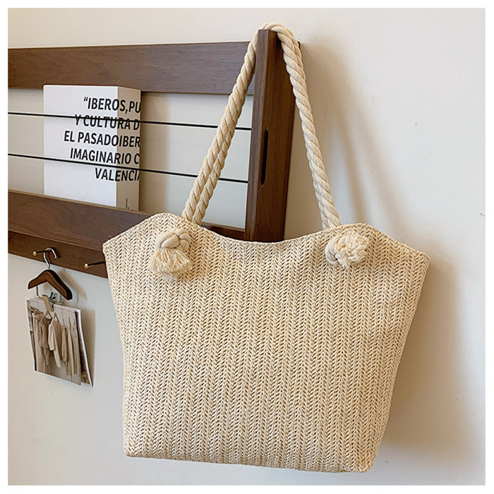 Wholesale Handheld straw woven bag, new woven shoulder bag, simple water bucket, casual large capacity tote bag