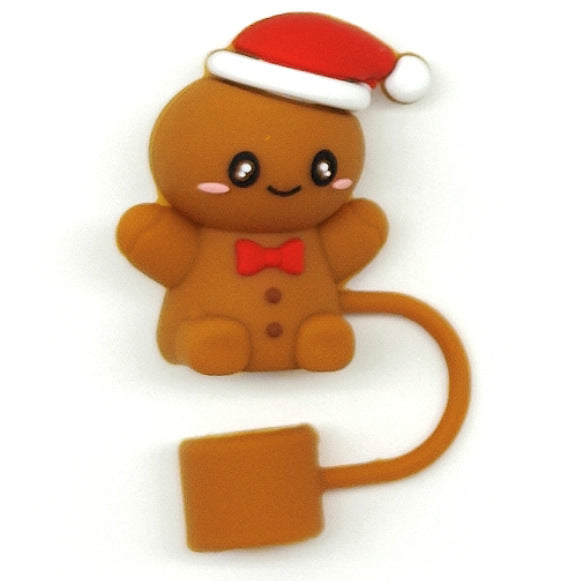 Wholesale Food grade silicone straw sleeve dustproof straw cap Christmas straw cap suit