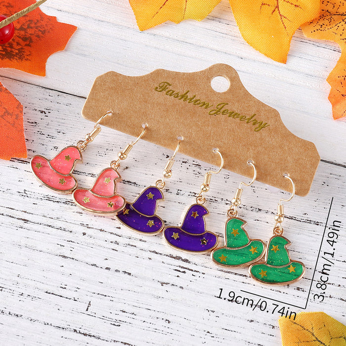 Wholesale  Pumpkin Hat Star Earrings Set Personalized Creative Oil Dripping Alloy Jewelry 3-Piece Set