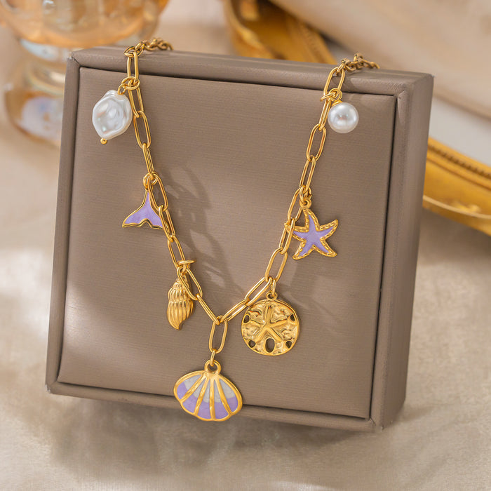 Wholesale Shell Starfish Pearl Stainless Steel Necklace
