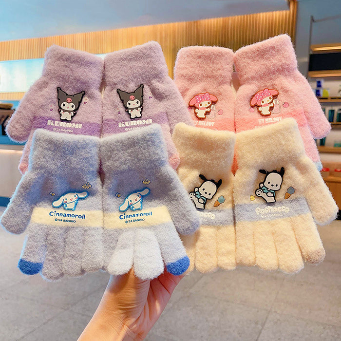Wholesale Warm Gloves Cute Cartoon  fleece-lined Warm Five Finger Set
