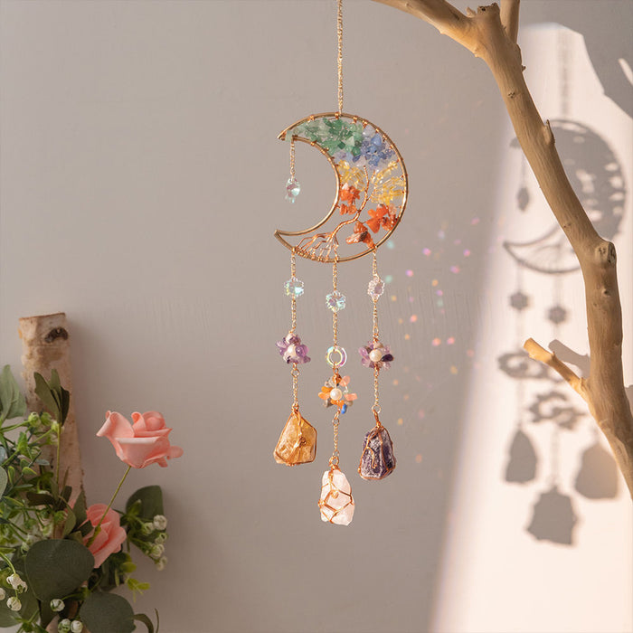 Wholesale Dreamcatcher Crystal Pendant Sunshine Rainbow Moon Wind Chime Pendant Girl Room