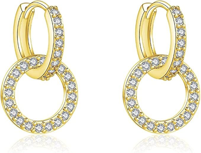 Wholesale Fashion, personality, trend, simple zircon double ring design earrings, niche, high-end accessories wholesale