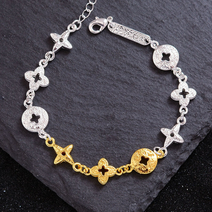 Wholesale Gold and silver color matching lucky clover bracelet, niche design, fashionable and personalized jewelry