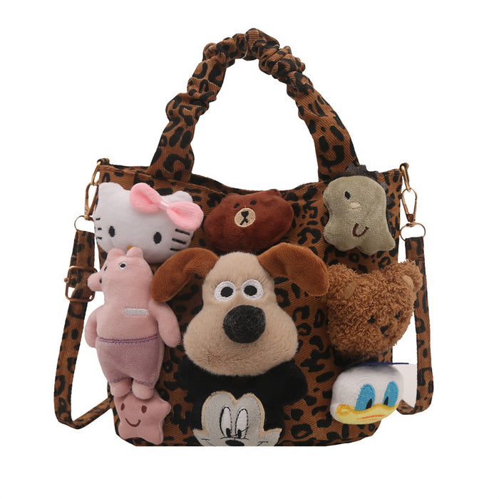 Wholesale Cartoon Puppy Doll Handbag Women's Leopard Tote Bag Personalized Crossbody Canvas Bag